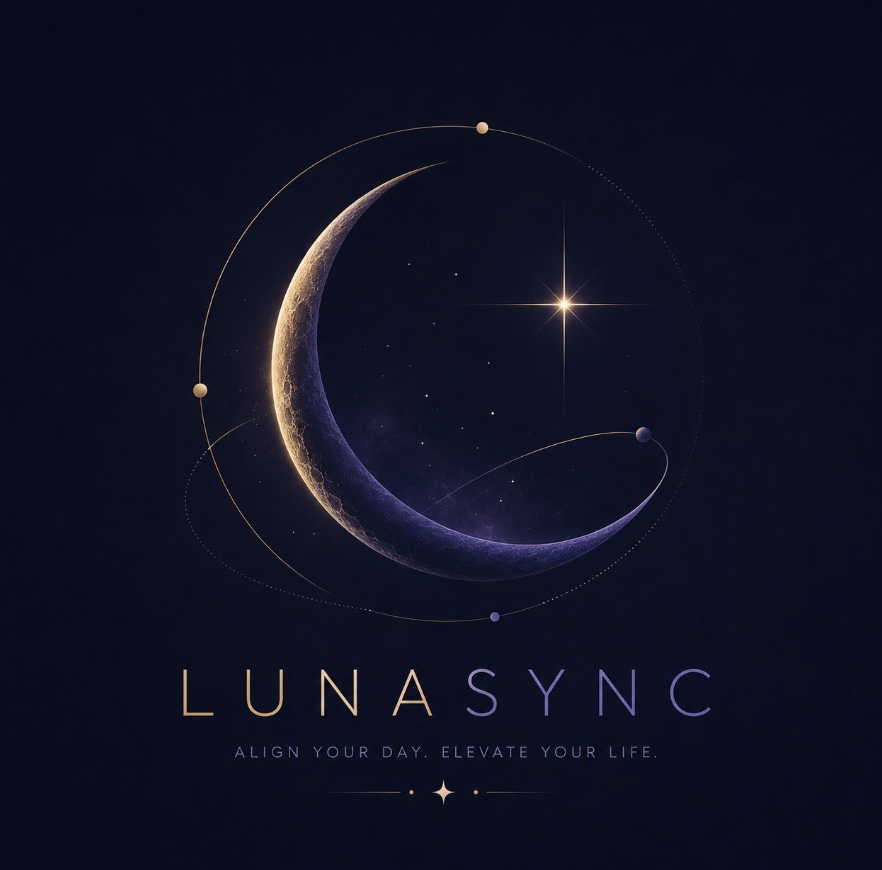 LunaSync glowing crescent moon with orbital rings