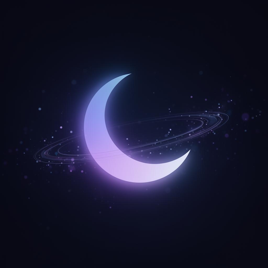 LunaSync glowing crescent moon with orbital rings